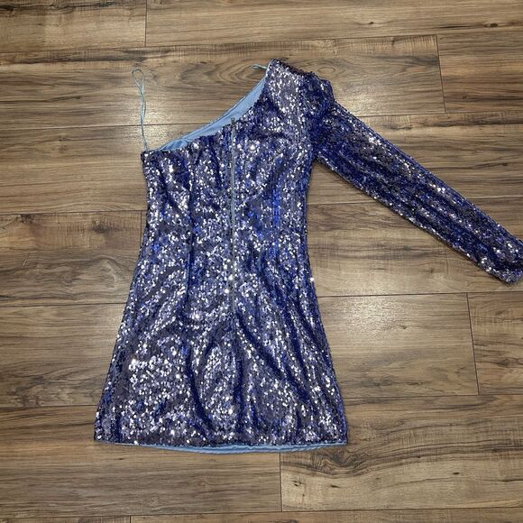 Bardot Purple Blue-Purple Sequin One Shoulder Mini Cocktail Dress XS 2 Sparkly - Picture 9 of 10